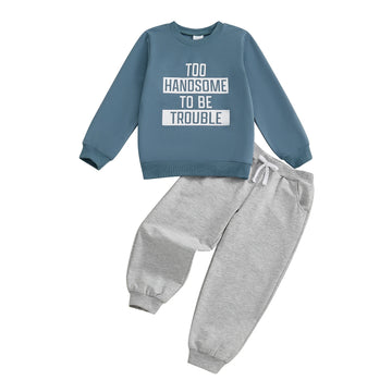 MQTIME  -  Infant Boys Stylish Autumn Ensemble Trendy Long Sleeve Top with Printed Letters and Matching Solid Trousers - 2 Piece Set